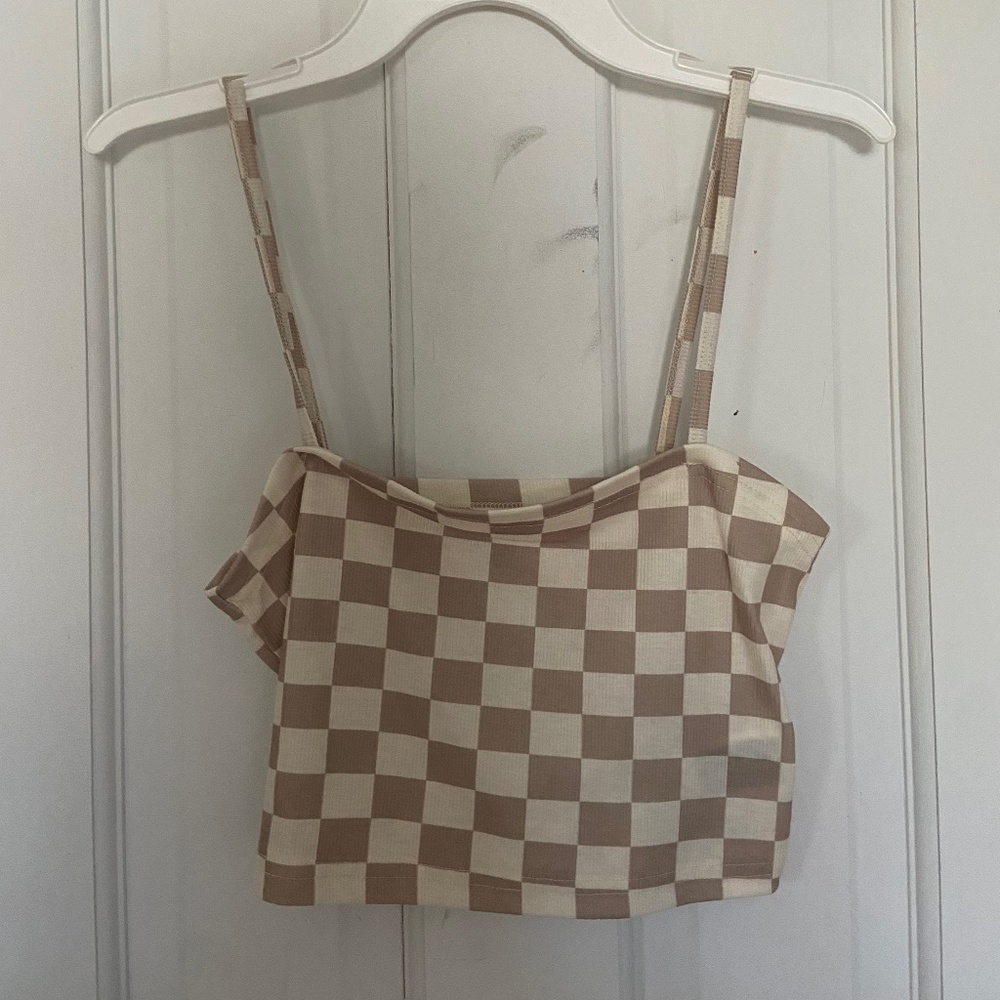 Brown and Cream Checkered Cami